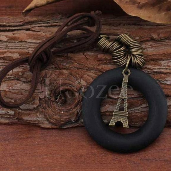 Fashion Jewelry Jewelry - NWT Eiffel Tower and Wood circle Suede necklace